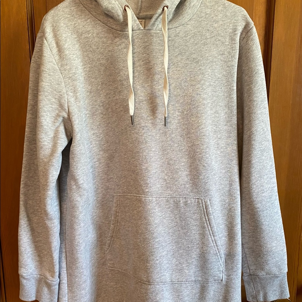 Long tunic style hooded sweatshirt